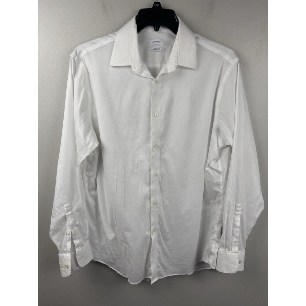 Calvin Klein Men's White Regular Fit Performance Non Iron Dress Shirt 16 1/2